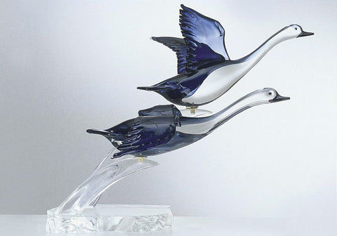 Pair of Murano glass ducks in flight