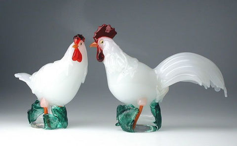 Murano glass hen and cockerel