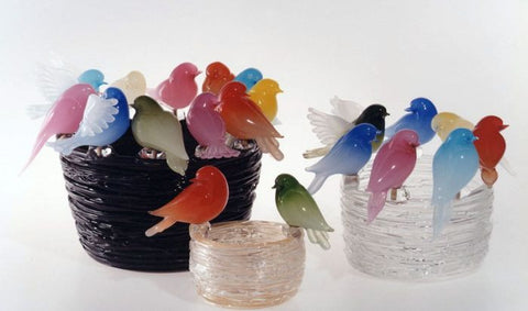 Nests with colourful garden birds