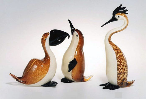Three 'sommerso' Murano glass birds