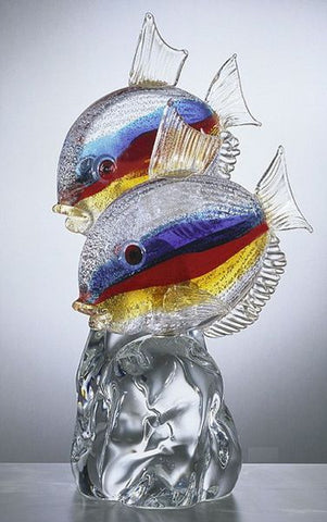 Striped Murano glass fish on a crystal base