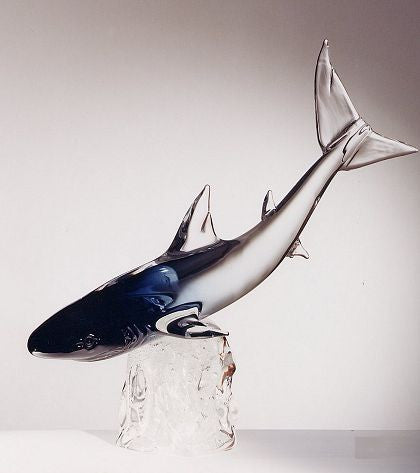 Murano glass shark with 'northern lights' blue