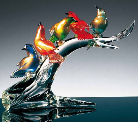 Murano glass branch with 5 birds