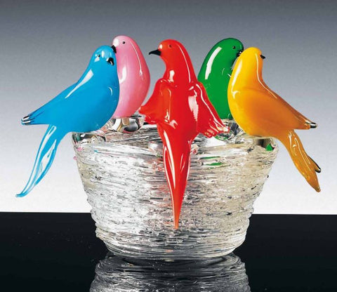 Murano glass garden birds on a nest