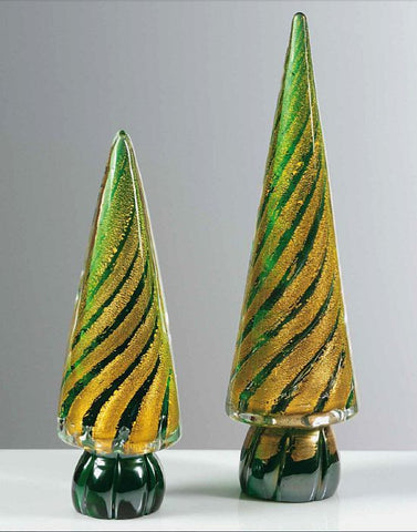 Pair of green and gold Christmas trees