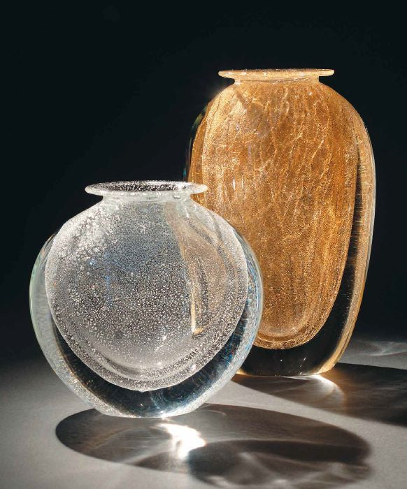 Crackle vases in crystal and gold or silver