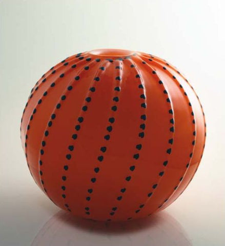 Orange spherical vase with contrasting colour