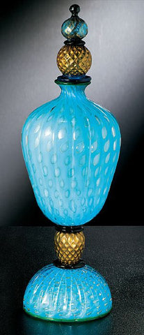 Turquoise Murano glass ornamental bottle with bubble design