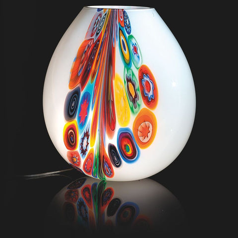 Large white Murano glass vase with colourful murrine design