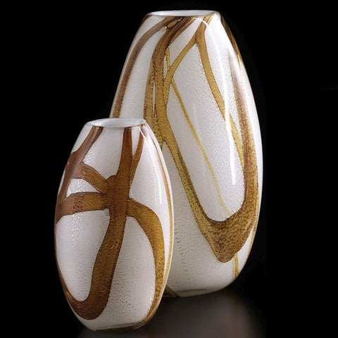 Large white Murano glass vase with gorgeous bamboo design