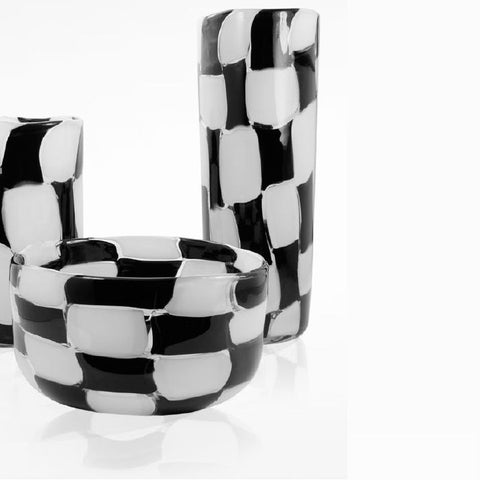 Tall Murano glass vase with 50s-inspired black and white squares