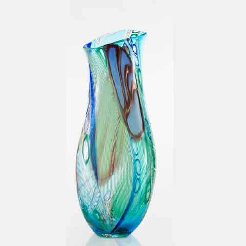 Decorative and unique hand-blown blue-green Murano glass vase