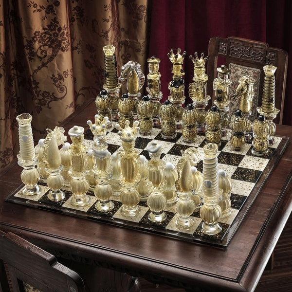 Luxury Unique Chess Set, Handmade Murano Glass Chess Board and