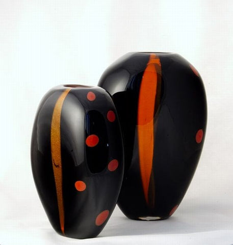 Sommerso vases in black orange and gold