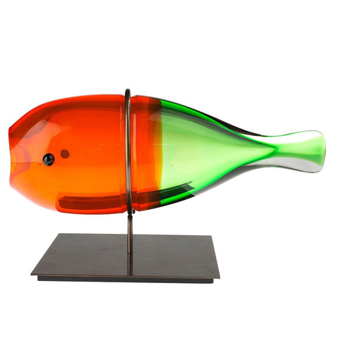 Modern orange & green Murano glass fish bud vase