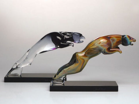 Murano glass leaping panthers