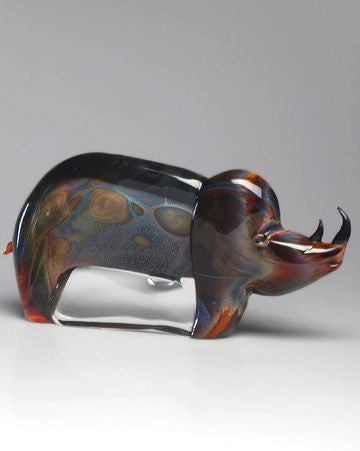 Murano glass rhinoceros in Calcedonio glass