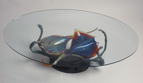 Murano glass coffee table with Calcedonio glass fish