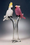 Murano glass parrots in white and pink