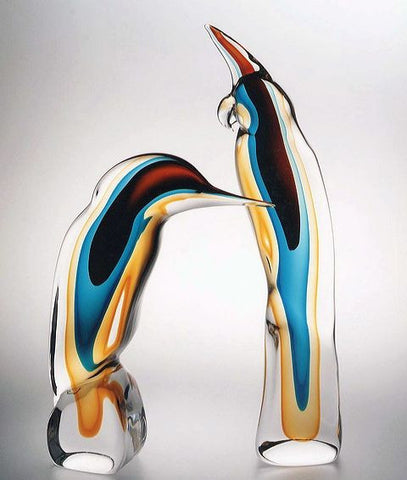 Murano glass woodpecker and parrot