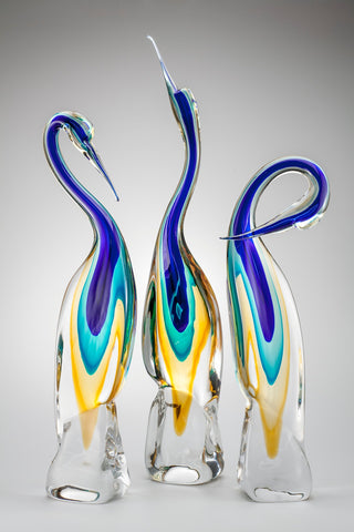Set of three Murano glass herons