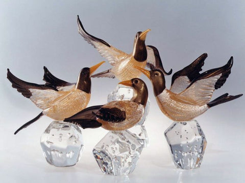 Murano glass swallows