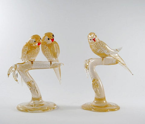 Murano glass garden birds in gold