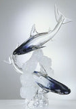 Murano glass sharks with 'northern lights' blue