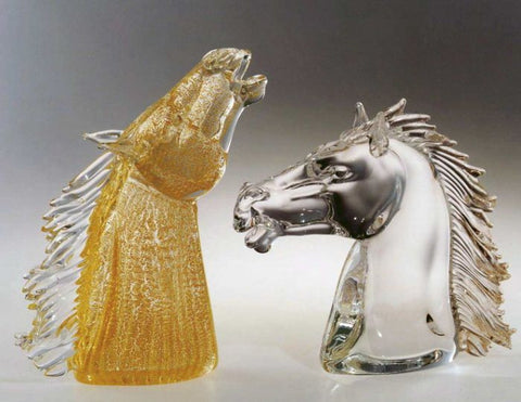 Murano glass horse heads with gold