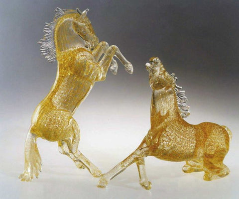 Pair of Murano glass horses in gold