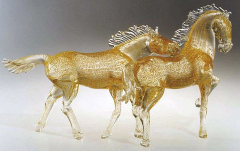 Murano glass trotting horses in gold