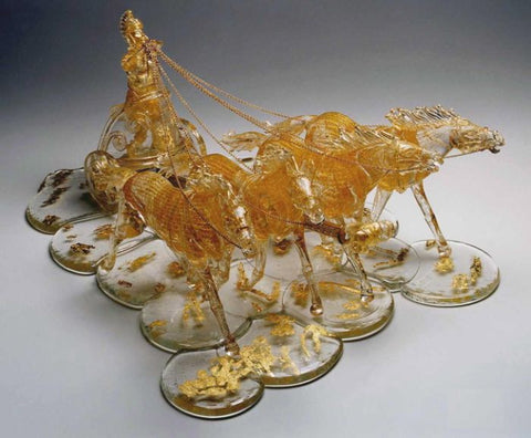 Murano glass chariot with 4 horses