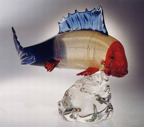 Murano glass redfish with sterling silver