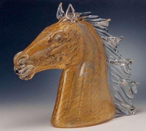 Murano glass horse head with gold
