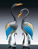 Pair of Murano glass herons in aquamarine