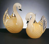 Pair of Murano glass swans in silk and gold