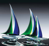 Crystal, green and blue sailing boats