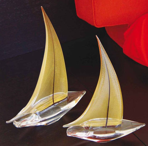 Murano glass sailing boats with gold