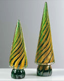 Pair of green and gold Christmas trees