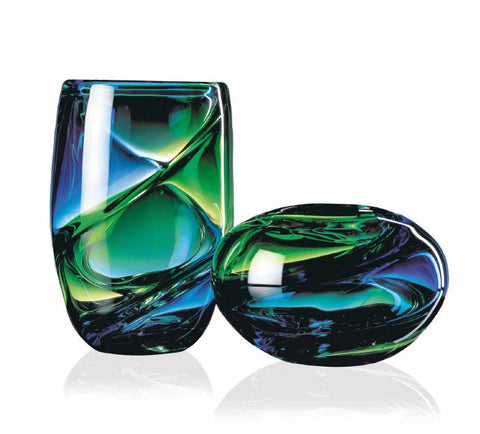 Green and blue vase and bowl