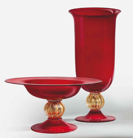 Traditional red and gold vase and bowl