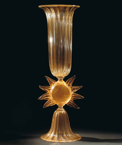 Limited edition floor vase with sun in crystal and gold