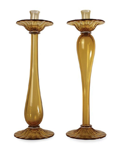 Amber glass tablesticks in two designs