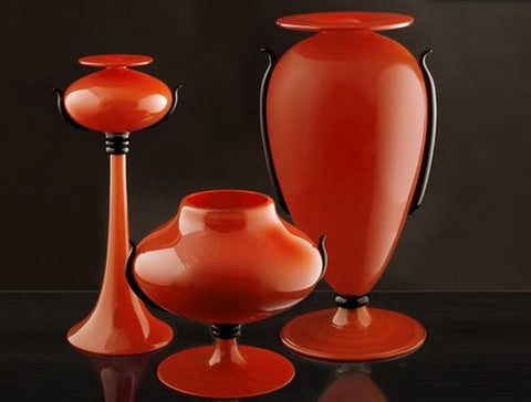 Coral vases with black decorations