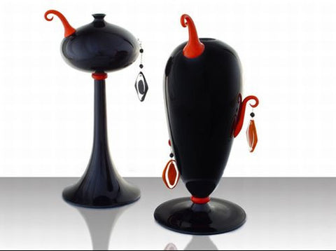 Black vases with murrine decorations