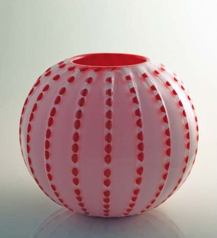 Pink spherical vase with contrasting colour
