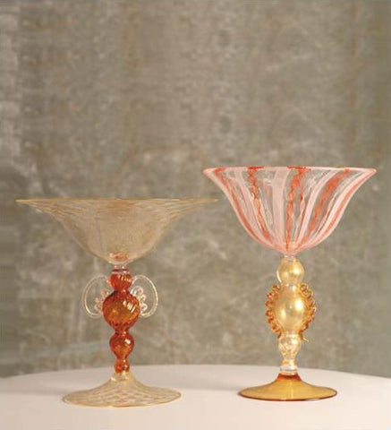 Coloured glass and crystal Zanfirico goblets