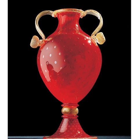 Red and gold Murano glass bubble vase