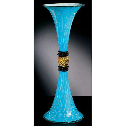 Turquoise Murano glass bubble vase with black and gold detail