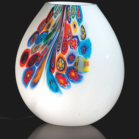 Medium white Murano glass vase with colourful Murrine design